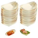 SinChic Cuencos Madera de Pino,100 PCS Aperitivos Bowls Cuencos de Madera Barquitas de Bambú para Aperitivos Sushi Currywurst Papas Fritas Ideales para Bodas Cumpleaños Buffet y Catering