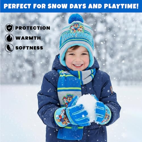 Image of Nickelodeon Boys' Paw Patrol Winter Hat Set - 3 Piece Beanie, Gloves or Mittens, and Scarf (2-7)