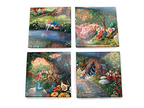 Disney Alice in Wonderland Glass Coaster Set - Comes with Stylish Wooden Holder
