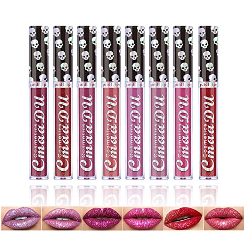 RoseFlower Juegos de brillo de labios con purpurina, brillo metálico de diamante, tubo de brillo de labios ultrabrillante, juegos de 6 colores, regalo de maquillaje hidratante