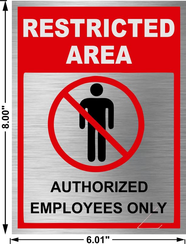 Image of Restricted Area Sign Board Plate for Office, Mall, Restaurant, Hotel, Hospital, School, Factory Wall Mount, Durable & Rustproof (Stainless Steel 12x4 Inches)