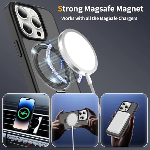 Image of Magnetic for iPhone 15 Pro Case, 6.1 inch, Compatible with MagSafe, Rugged Kickstand, Not-Yellowing Military-Grade Protection, Matte Black