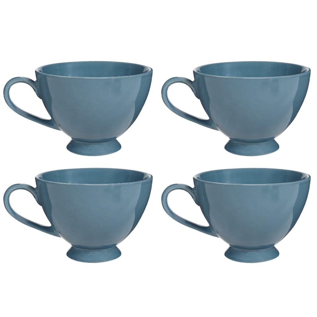 Dibor Ceramic Mugs Set of 4 Dishwasher Safe Stoneware Crockery Footed Coffee Cups Tea Mugs Dining Breakfast Set 600ml/20oz (Blue)