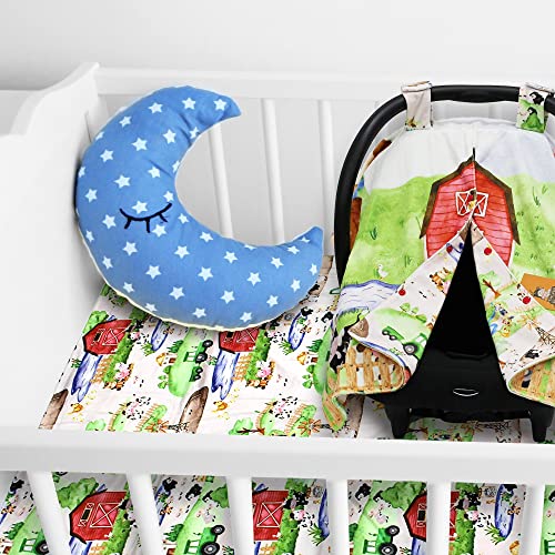 Image of Dear Baby Gear Car Seat Cover for Boys & Girls - Baby Carseat Canopy w /Snap Opening - Infant Seat Cover - Stroller & Nursing Covers - Newborn Carrier Canopy - 40x30 inch (Barn with Animals Farm Life)