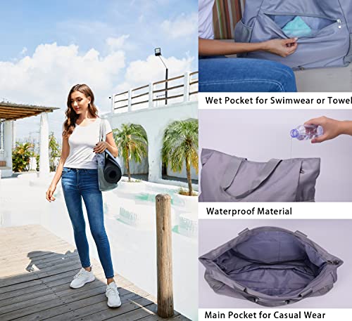 Fatolxx Women Yoga Tote Carrier Gym Bag - Waterproof Yoga Mat Holder Bag Wet Zipper Pocket For Swimming Casual Overnight Weekender (Grey) #TOP2