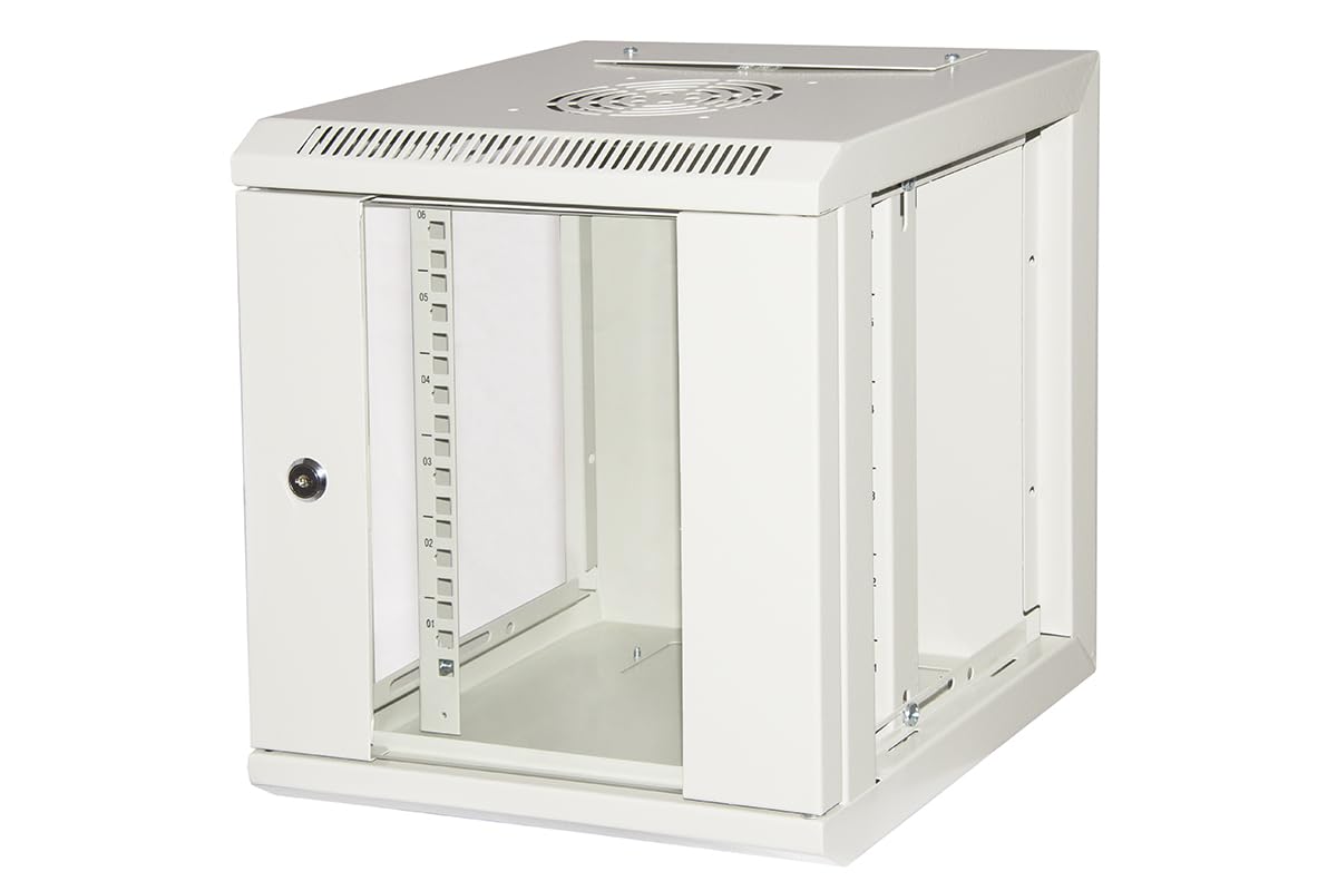 armadio rack CO106U 10" 6U in acciaio, porta in vetro, serratura, fianchi apribili ed accesso per il passaggio dei cavi in alto ed in basso dimensioni compatte 31,2x30x35cm colore grigio 7035