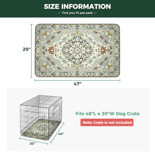 Image of FXW Washable Pee Pads for Dogs, Puppy Pads with Super Absorbent, Specifically Designed for 48inch Cages, 29 inch x 47 inch Rectangle, Boho Beige, 2 Packs