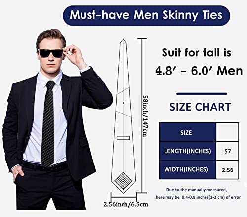 Image of Mantieqingway Mens Skinny Ties,2.56 inch Cotton Neckties Striped Plaid Ties for Groom Groomsmen Wedding Party Christmas