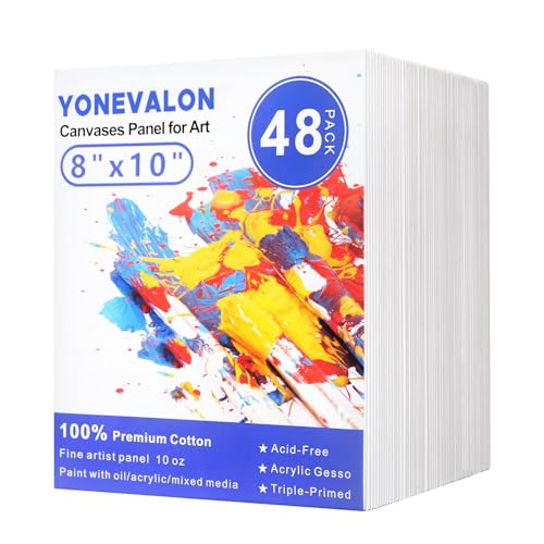 Canvases for Painting 48 Pack, 8x10 inch Blank Canvas Boards, Primed Acid-Free 100% Cotton Canvas Panels for Acrylic Oil Tempera Watercolor Paints, Art Supplies