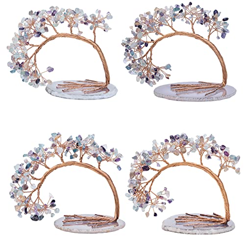 mookaitedecor Natural Fluorite Crystal Stone Money Tree with Agate Slice Base for Office Home Decor Wealth Luck Semi Precious Healing Crystal Stone Feng Shui Tree Ornaments - Image 3