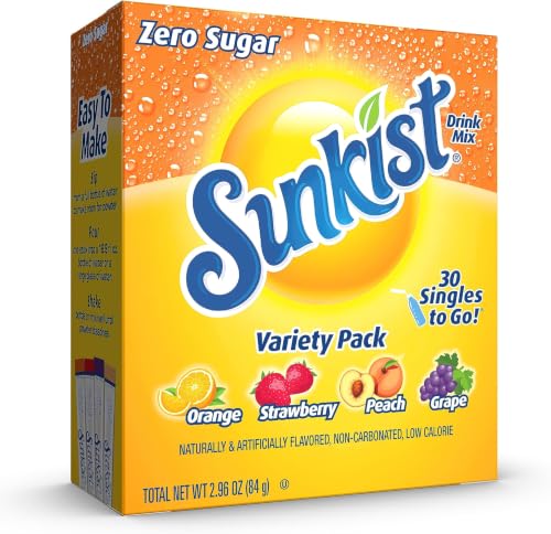 Image of Sunkist Soda Variety Pack, Singles To Go Orange, Strawberry, Grape and Peach (30 Total Sticks) (Pack of 6)