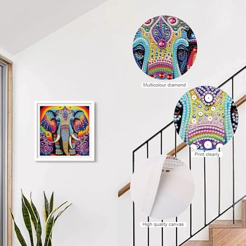 Image of AiYuanzsh 5D Special Shape Diamond Art Kits for Beginners, Diamond Art Painting Kits for Adults Color Elephant, Crystal Rhinestones Diamond Art for Home Wall Decoration Gift 12x12inch /30x30cm, Animal
