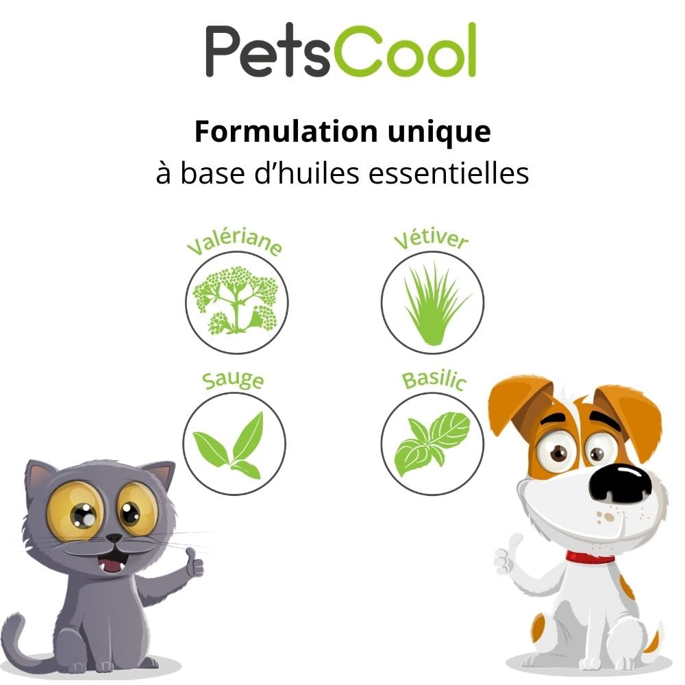 Anidev PetsCool Spray apaisant 15 ML - Anti Stress Chien Chat et NAC - Huiles essentielles valériane vétiver Sauge Basilic - Action Rapide par Inhalation - Multi espèces