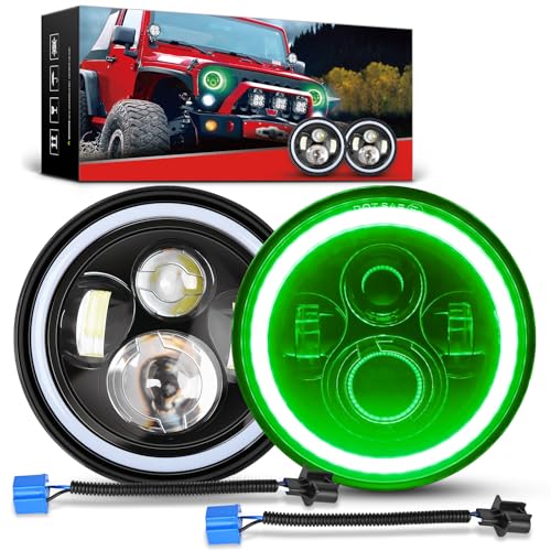Image of Nilight 7 Inch Round LED Halo Headlights w /Turn Signal Amber Light Green DRL High Low Beam 7 inch Headlight Compatible with 2007 2008 2009 2010 2011 2012 2013 2014 2015 2016 2017 2018 Wrangler JK JKU