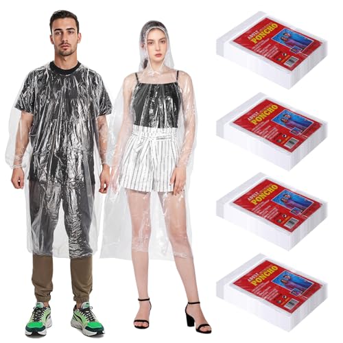40Pcs Disposable Rain Ponchos for Adults, Ponchos Family Pack Emergency Disposable Rain Poncho Bulk, Clear Disposabl Raincoat with Hood for Traveling Camping Hiking (53In Long)