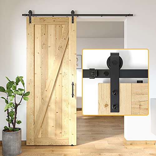 SKYSEN 6FT Barn Door Hardware Kit, Sliding Barn Door Track Rail Kit, Smooth and Quiet- Easy to Install- Manual Included- Lite Version- Black (J-Lite) by SKYSEN - Used condition - US$32.88