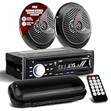 Pyle, Bluetooth Car Stereo, Single DIN Radio, Marine Stereo Receiver Kit with Waterproof 6.5” Speakers, MP3/USB/SD/AUX/FM, Built-in Microphone, Remote Control, Water-Resistant Radio Shield