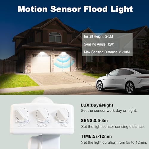 Projecteur LED extérieur détecteur de mouvement 100W IP67 étanche 10000LM blanc froid pour jardin - 3
