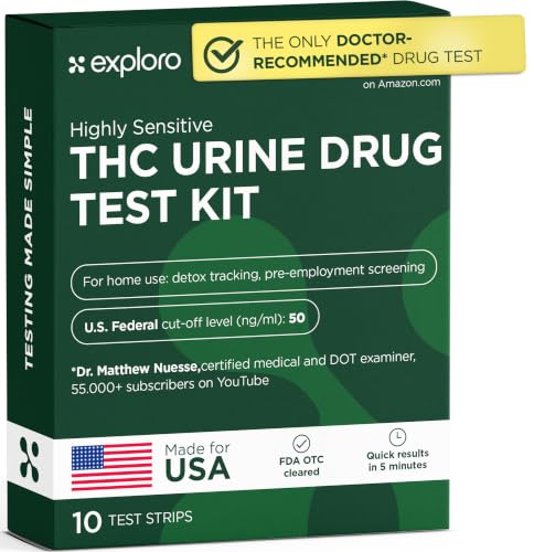 Exploro THC Tests for Home - Marijuana Drug Test Kit (10 Pack), Weed Detox Testing Kit with 50 ng/ml Cutoff Level, Easy to Use