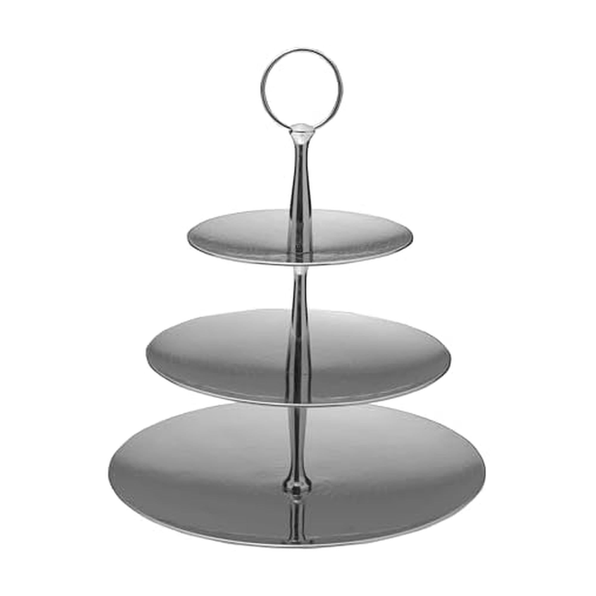 Mikasa Servidor texturizado de acero inoxidable de 3 niveles con acabado pulido y mango de anillo, elegante soporte de servir escalonado para postres, aperitivos y exhibiciones de entretenimiento