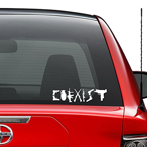 Coexist Guns Rilfle Weapons Vinyl Decal Sticker Car Truck Vehicle Bumper Window Wall Decor Helmet Motorcycle and More - (Size 7 inch / 18 cm Wide) / (Color Matte White)