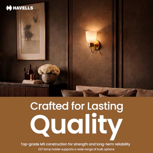 Image of Havells Venz Indoor Wall Light | Antique Bronze Durable Frame & Ambient Glow Diffuser | B22 Holder Compatible | Elegant Lighting for Bedrooms, Living Rooms & Hallways
