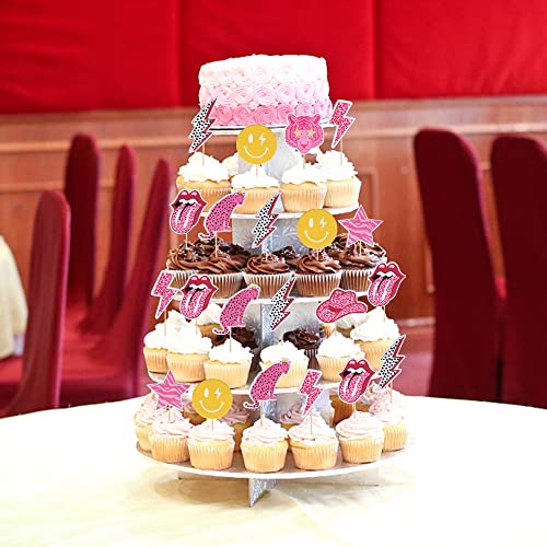 32 Pcs Preppy Y2K 2000S Pink Party Cupcake Toppers Lips Face Lightning Leopard Hat Star Bachelorette Cupcake Picks For Preppy Y2K Theme Female Bachelorette Birthday Party Cake Decorations Supplies #TOP5