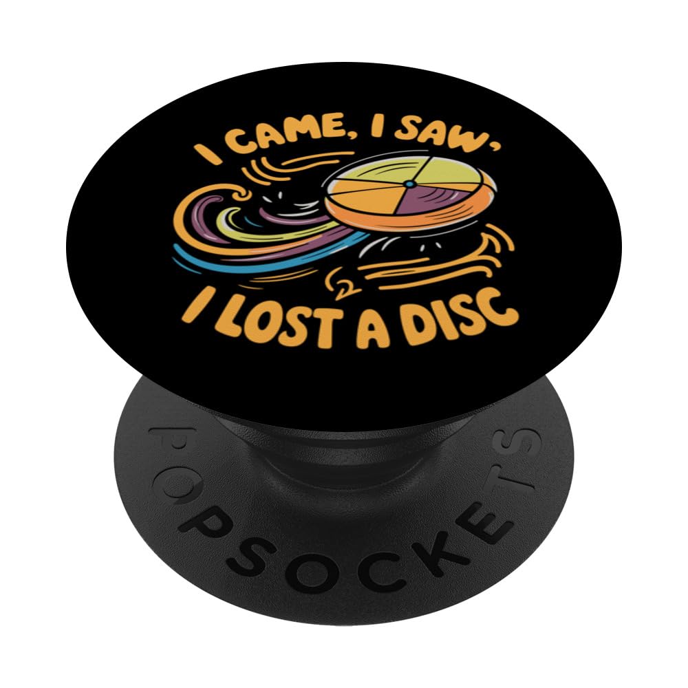 Retro Disc Golfing Disc, I Lost A Disc Quote, Disc Golf PopSockets Swappable PopGrip, Black