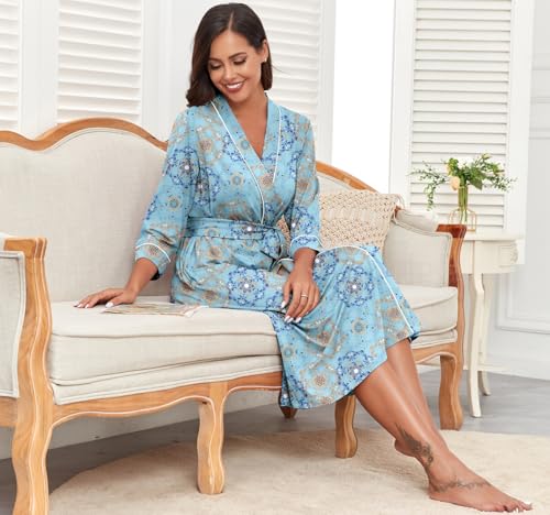 Image of PrinStory Womens Robe Long Knit Bathrobe Lightweight Soft Robes Ladies Bath Robe