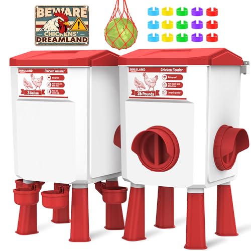 Comedero Gallinas Y Bebedero Automático para Gallinas - 12KG/11L, Comedero para Gallina Anti Ratas con 4 Comederos Y 3 Puertos De Alimentación, Sin Desperdicio, Alta Capacidad