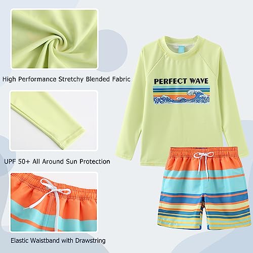 Image of Boys Two Piece Rash Guard Swimsuits Set with Swim Trunk Kids Long Sleeve Bathing Suit Swimwear Set