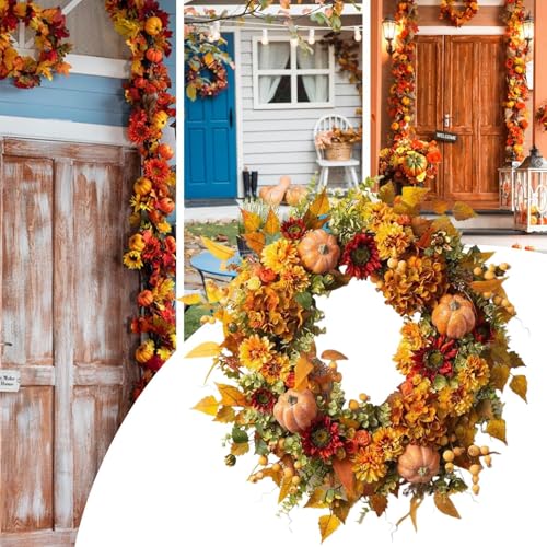 Couronne d'automne pour porte durable sans entretien pour Thanksgiving