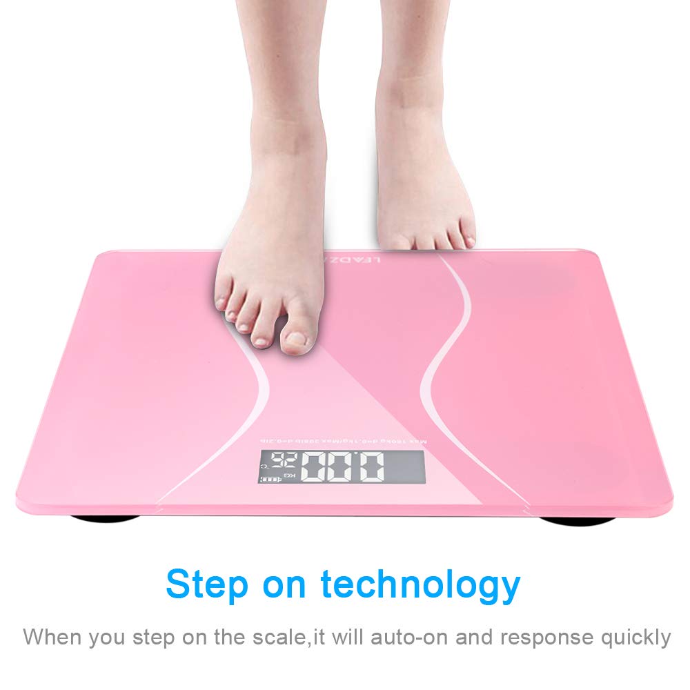 Digital Bathroom Scale, Highly Accurate Body Weight Scale with Round Corner Design, Lighted LED Display, 400 lb (Pink)
