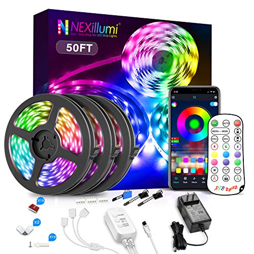 Nexillumi 50ft LED Strip Lights with IR Remote Ultra-Long LED Lights for Bedroom