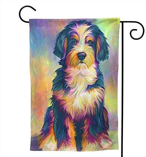 Pride Flag Bernedoodle Art Dog Colorful Painting Welcome Flag Outdoor Outside Holiday Party Decorations Ornament Home House Garden Yard Decor Double