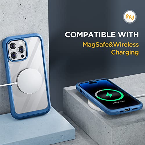 Image of miracase Glass Series Designed for iPhone 14 Pro Max Case 6.7 Inch, Upgrade Full-Body Bumper Case with Built-in 9H Tempered Glass Screen Protector, with Camera Lens Protector, Capri Blue