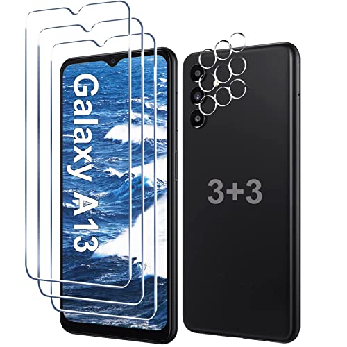 [3+3 Pack] Galaxy A13 Screen Protector with Camera Lens Protector HD Tempered Glass Film 9H Hardness Anti Scratch Easy Installation Bubble Free Screen Protector for Samsung Galaxy A13 4G/5G