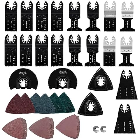 105 Pack Oscillating Saw Blades,VRKET Quick Release Multitool Blades Kit,Oscillating Tool Sanding Pads Kit,Universal Oscillating Tool Blade for Dewalt,Milwaukee,Makita,Bosch,Ryobi,Rockwell Cover