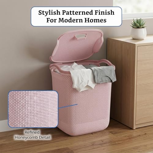 Image of Amazon Brand - Solimo Honey comb Laundry Basket - (Small)-42 Litres-45.4 X 35.6 X 49.9 cm- Royal Light brown