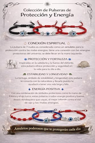 Pack 6 Pulseras de la Suerte Pulsera Ojo Turco 7 Nudos Roja Hilo Rojo Mano de Fatima Pulseira Para Mujer Contra Mal de Ojo - Amuletos de Proteccion Buena Suerte Red Evil Eye Bracelet para Hombre