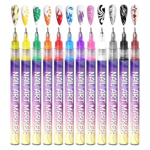 12 Colors Nail Art Pens Set, 3D Nail Art Markers Doodle Pen for K...