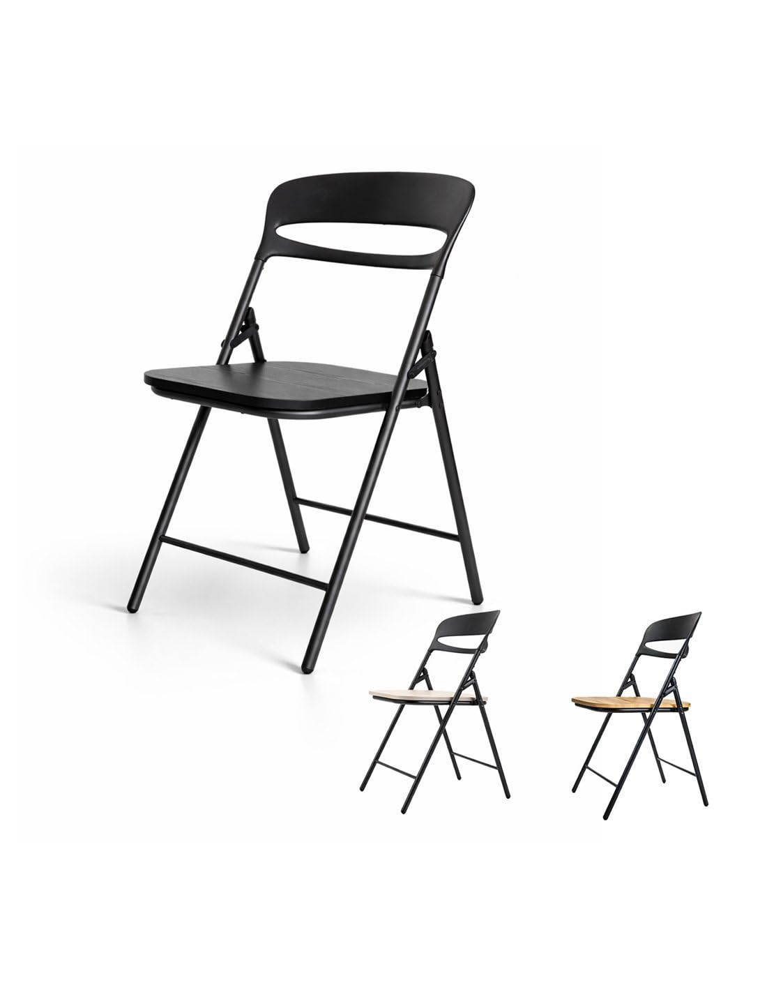 Jardin202 - Silla Plegable Florencia Negra | Asiento Negro/Blanco/Madera | Estilo Italiano | Estructura de Metalica | Hogar, Oficina | 1 Unidad (Asiento Negro)