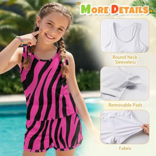 Traje de baño para adolescentes tankini cómodo dos piezas estampado rosa 4