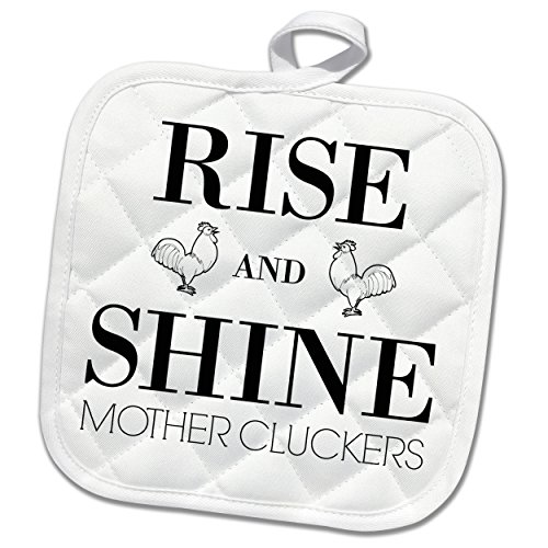 3dRose Rise and Shine Mother Cluckers Potholder, 8 x 8