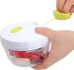 Processador Triturador Picador Manual de Alimentos 400ml Premium Recipiente Transparente para Legumes Alho Cebola 3 Lâminas Inox Mais Praticidade e Agilidade na Cozinha Cores Variadas