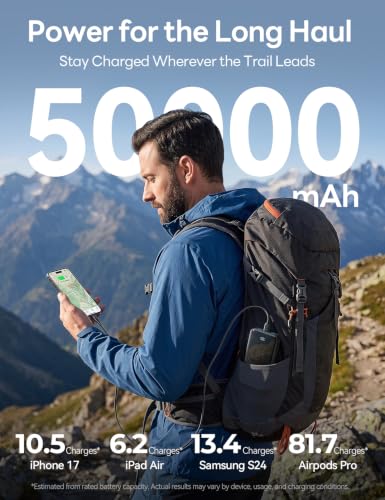 Image of 50000mAh Portable Charger, Built-in 4 Cables,22.5W Fast Charging Power Bank | Up to 65% in 30 Minutes, Charge 6 Devices,USB C External Battery for iPhone 17 /16 /15 Samsung iPad,Android,Travel Essentials