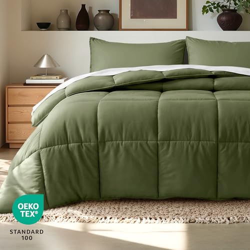 Image of Bare Home Comforter Set - Full Size - Ultra-Soft - Goose Down Alternative - Premium 1800 Series - All Season Warmth (Full, Cypress Green)