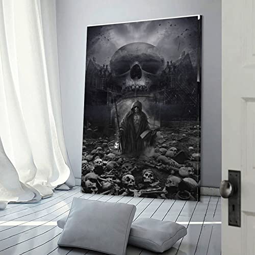 Surrealism Poster Black And White Posters Grim Reaper Halloween Decor Wall Art Paintings Canvas Wall Decor Home Decor Living Room Decor Aesthetic Prints 24X36Inch(60X90Cm) Frame-Style #TOP2