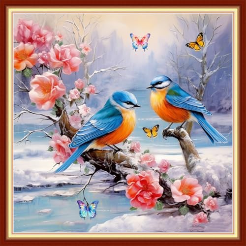Image of Findvoor Stamped Cross Stitch Kits for Beginner Embroidery Kits for Beginners Adults DIY 11CT Cross Stitch Patterns Needlepoint Kits Crossstitching Kits-Flower Bird 18x18 inch