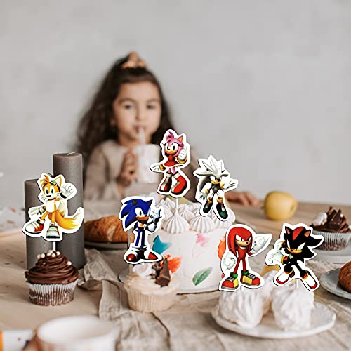 24 Pcs Sonic Birthday Cupcake Toppers Cake Toppers For Boys Girls - Theme Party Decorations Supplies #TOP4